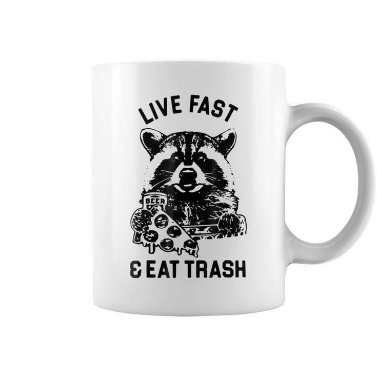 Live Fast Eat Trash Funny Raccoon Hiking Coffee Mug