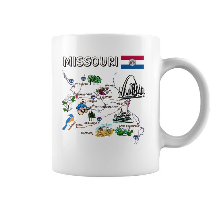 Map Of Missouri Landmarks Major Cities Roads Flag Coffee Mug