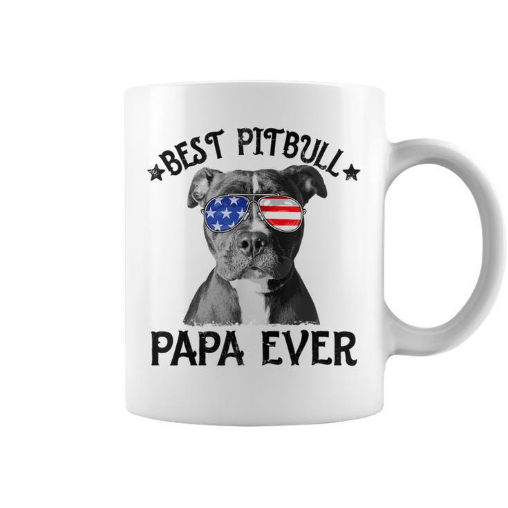 Mens Best Pitbull Papa Ever Dog Dad American Flag 4Th Of July  Coffee Mug