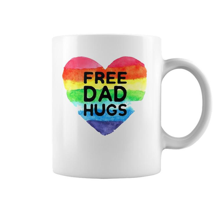 Mens Free Dad Hugs  Rainbow Heart Flag Gay Lgbt Pride Month Coffee Mug