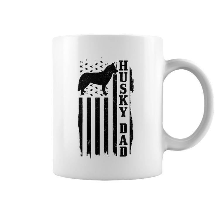 Mens Husky Dad Vintage American Flag Patriotic Husky Dog Coffee Mug