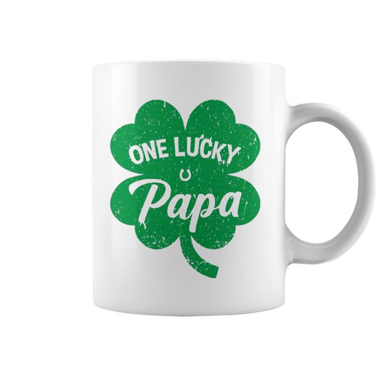 Mens One Lucky Papa Shamrock Four Leaf Clover St Patricks Day Mom Coffee Mug