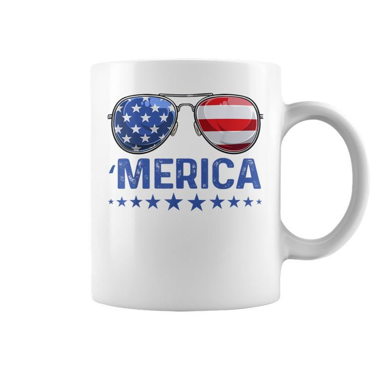 Merica Patriotic Usa Flag Sunglusses 4Th Of July Usa  Coffee Mug