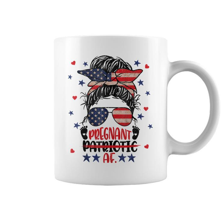Messy Bun 4Th Of July Patriotic Af Pregnant Pregnancy Funny  Coffee Mug