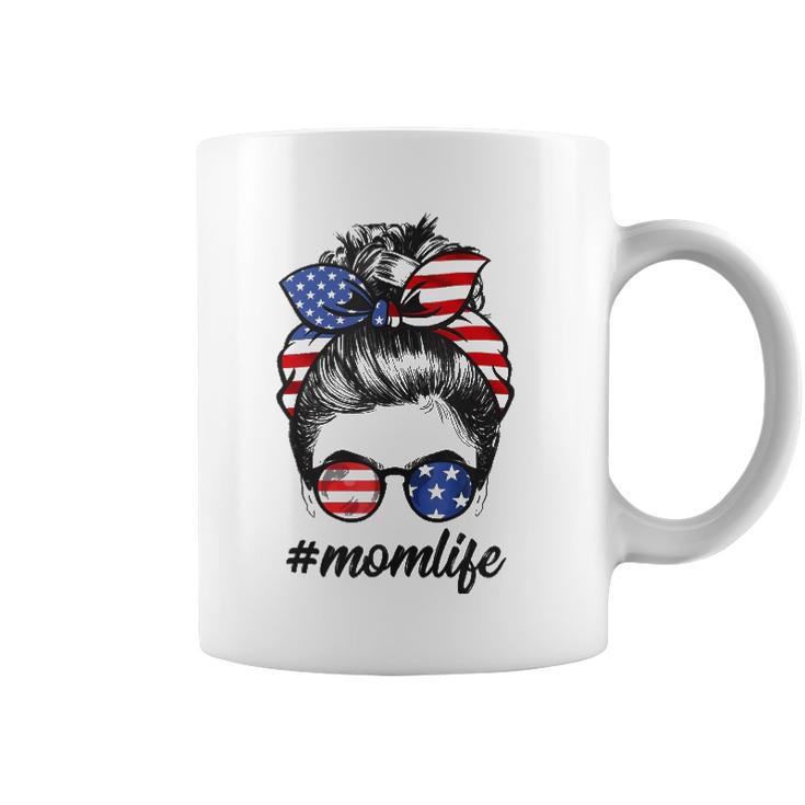 Mom Life Messy Bun America Flag Mothers Day 4Th Of July  Coffee Mug