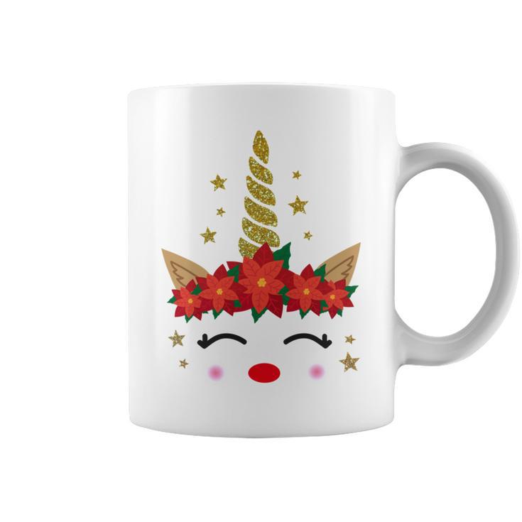 New Christmas Unicorn Face Santicorn Poinsettia Crown Cute Coffee Mug