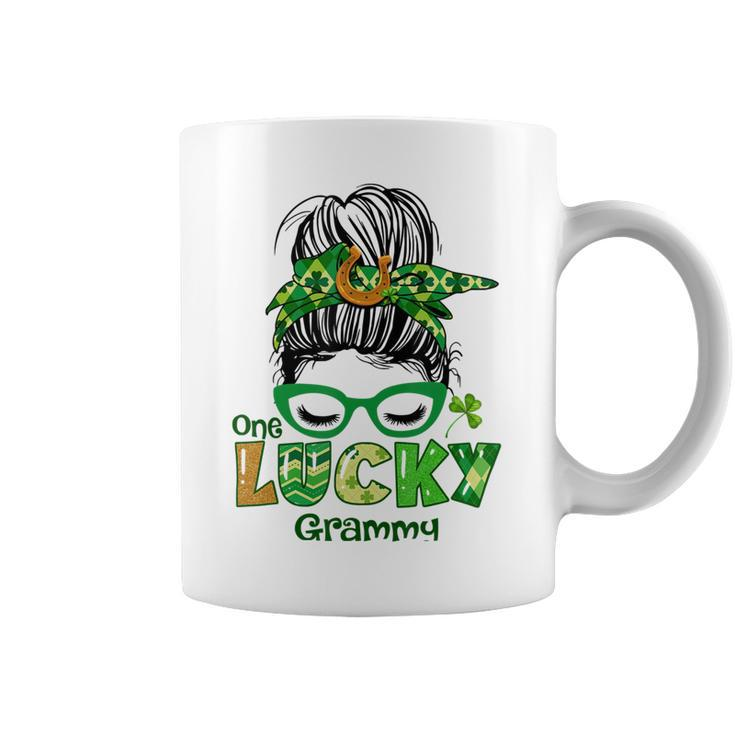 One Lucky Grammy Messy Bun Leopard St Patricks Day Coffee Mug
