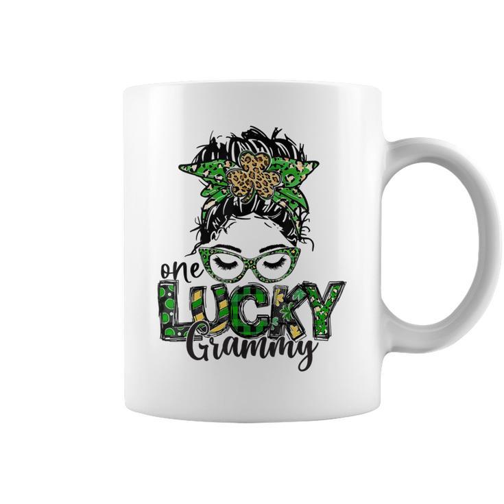 One Lucky Grammy St Patricks Day Messy Bun Leopard Coffee Mug