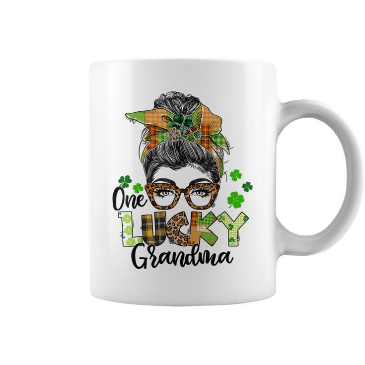 One Lucky Grandma Shamrock Plaid Leopard St Patricks Day Coffee Mug