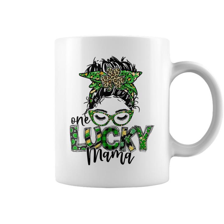 One Lucky Mama St Patricks Day Leopard Messy Bun Coffee Mug