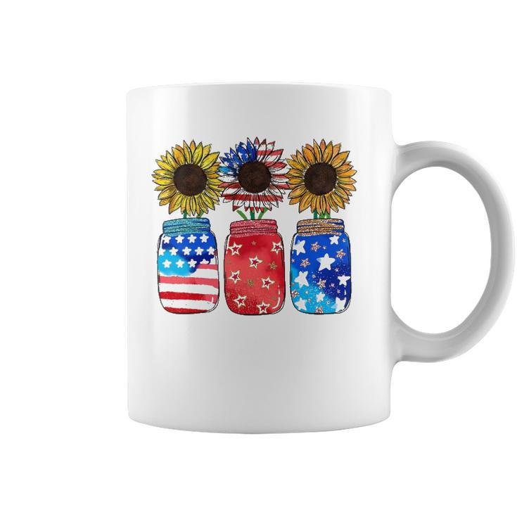 Patriotic Jar Sunflower American Flag Funny 4Th Of July Coffee Mug