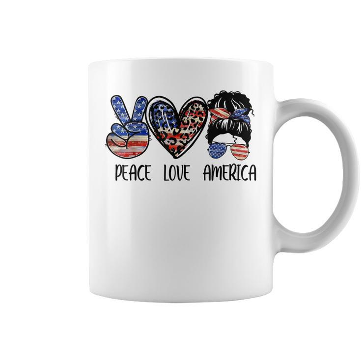 Peace Love America Messy Bun American Flag Funny 4Th Of July  Coffee Mug