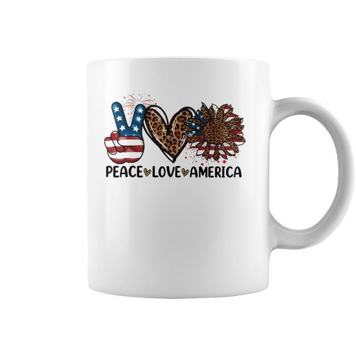 Peace Love America Sunflower Leopard Usa Flag 4Th Of July Coffee Mug