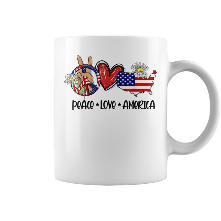 Peace Love America Usa Map Daisy Patriotic 4Th Of July  Coffee Mug