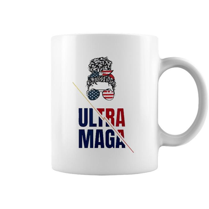 Pro Trump Ultra Mega Messy Bun Usa Flag Anti Joe Biden Coffee Mug