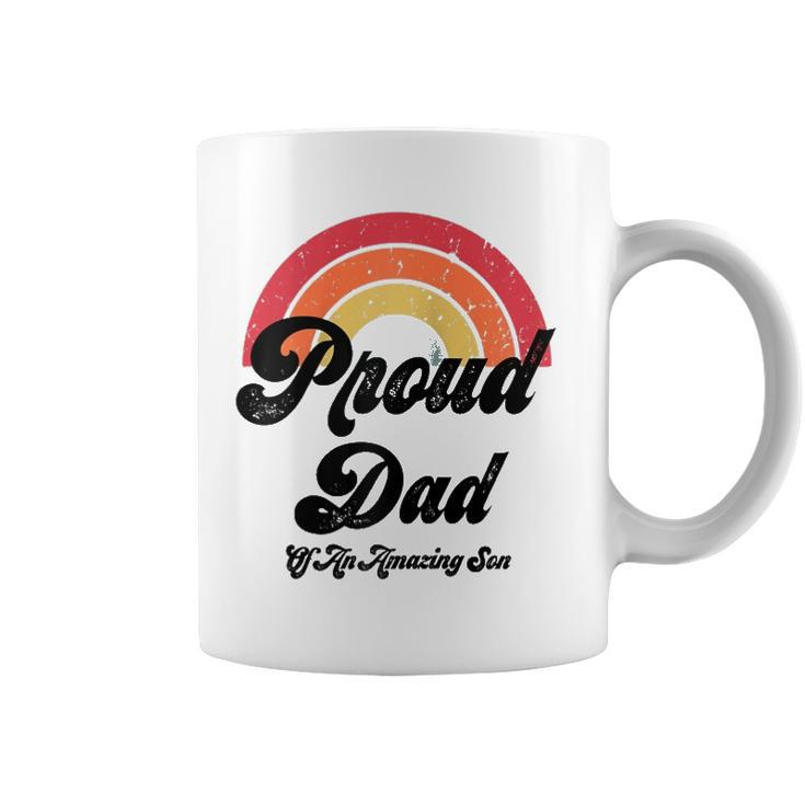 Proud Dad Of A Gay Son Lgbtq Ally Gifts Free Dad Hugs Bi Raglan Baseball Tee Coffee Mug