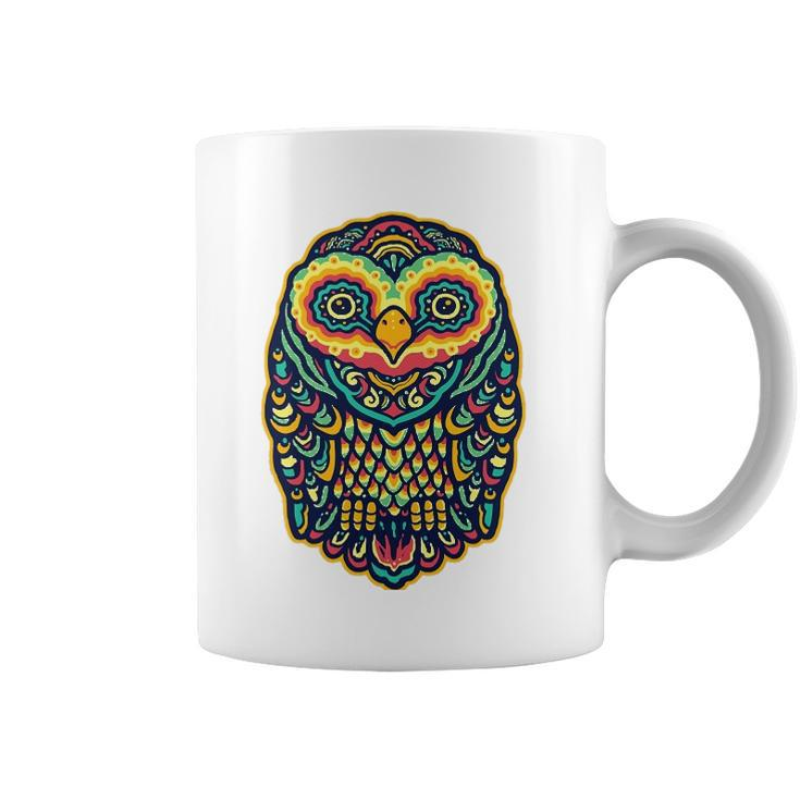 Psychedelic Owl Art Trippy Colors Colorful Rave Party Bird Coffee Mug