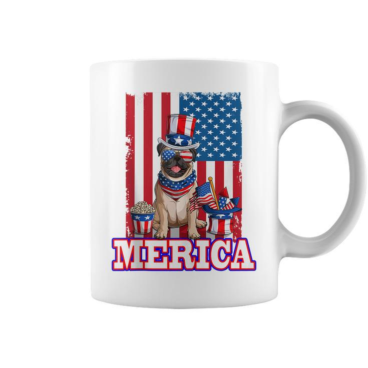 Pug Dad Mom 4Th Of July American Flag Merica Dog  Coffee Mug
