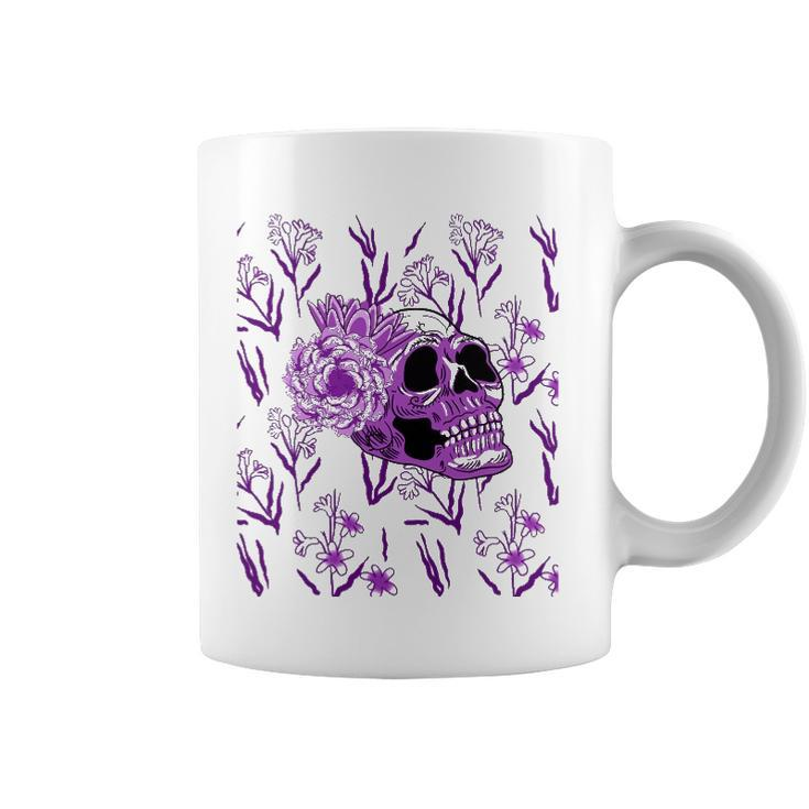 Purple Skull Flower Cool Floral Scary Halloween Gothic Theme Coffee Mug