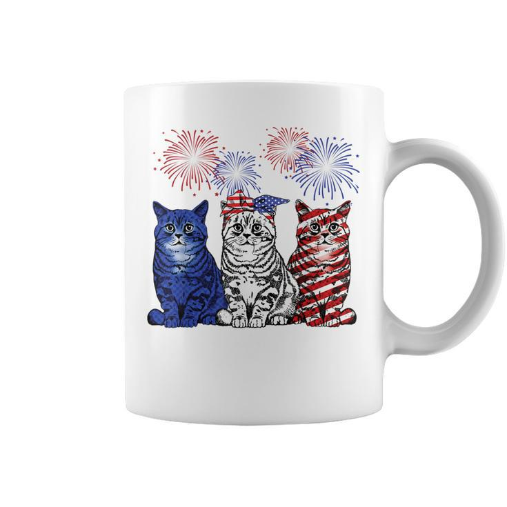 Red White Blue Cats Usa Flag Fireworks 4Th Of July Patriotic  Coffee Mug