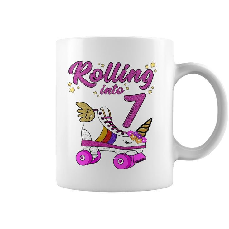 Rolling Into 7Th Birthday  Unicorn Roller Skate Party Coffee Mug