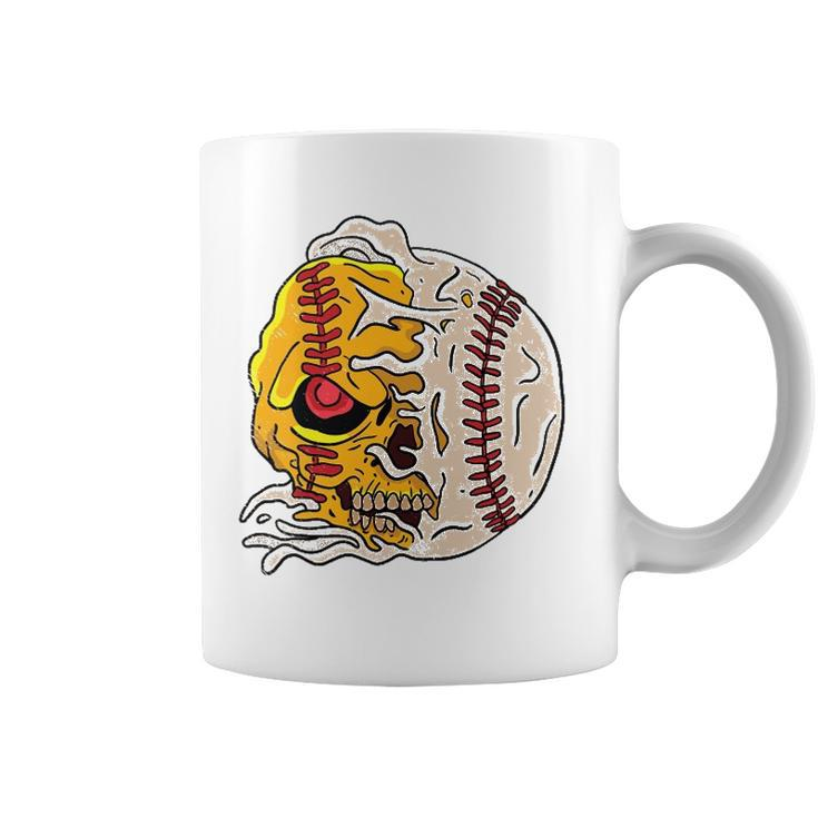Skull Baseball Cool Skeleton Sports Player Pitcher Catcher Coffee Mug