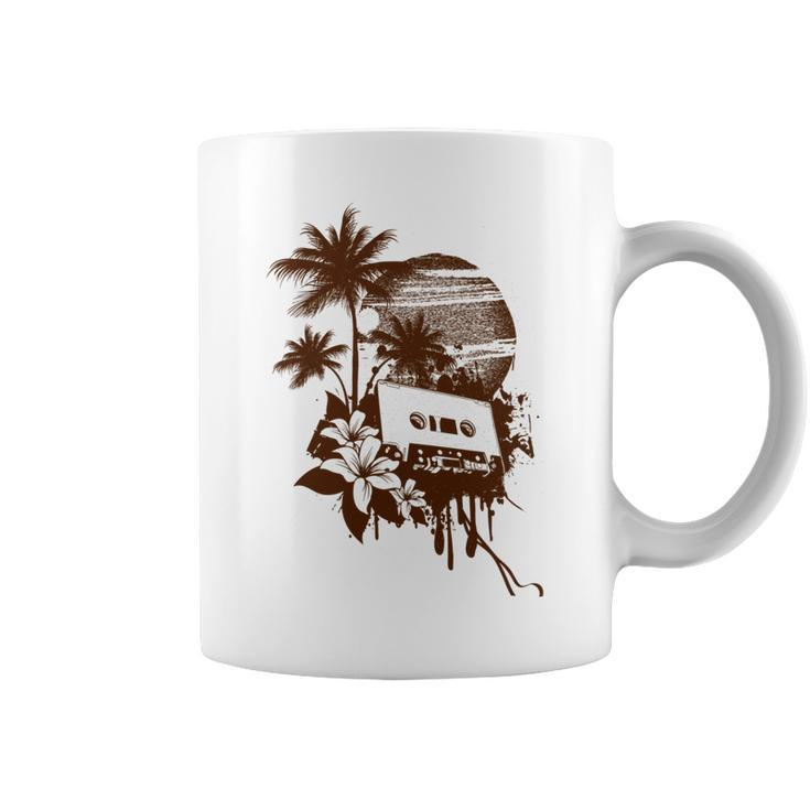 Summer Party Brown Palm Trees Flower Cassette Coffee Mug