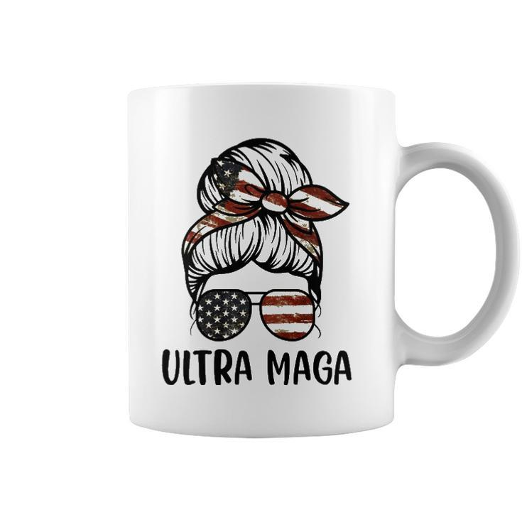 Ultra Maga American Flag Messy Bun  Coffee Mug