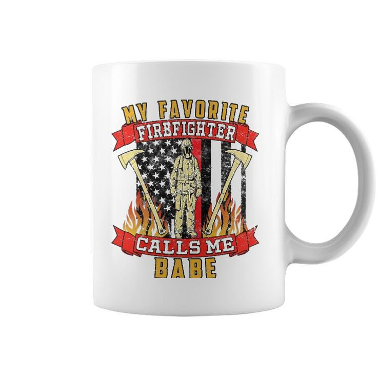 Vintage Fireman Red Line Flag Firefighter Babe Coffee Mug