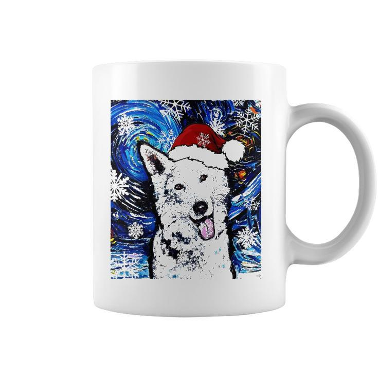 White German Shepherd Santa Starry Night Dog Christmas Coffee Mug