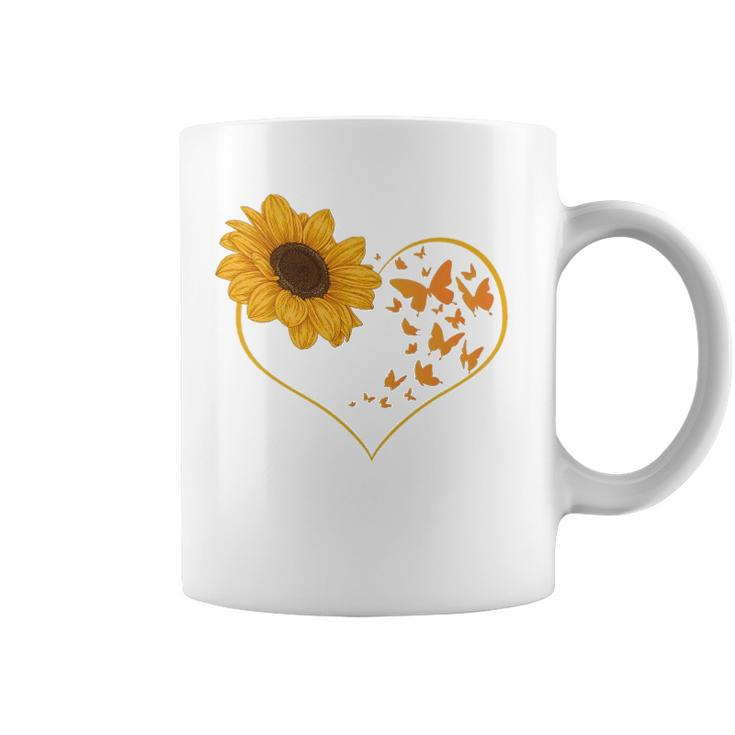 Yellow Flower Sunflowers Heart Butterfly Blossom Sunflower Coffee Mug