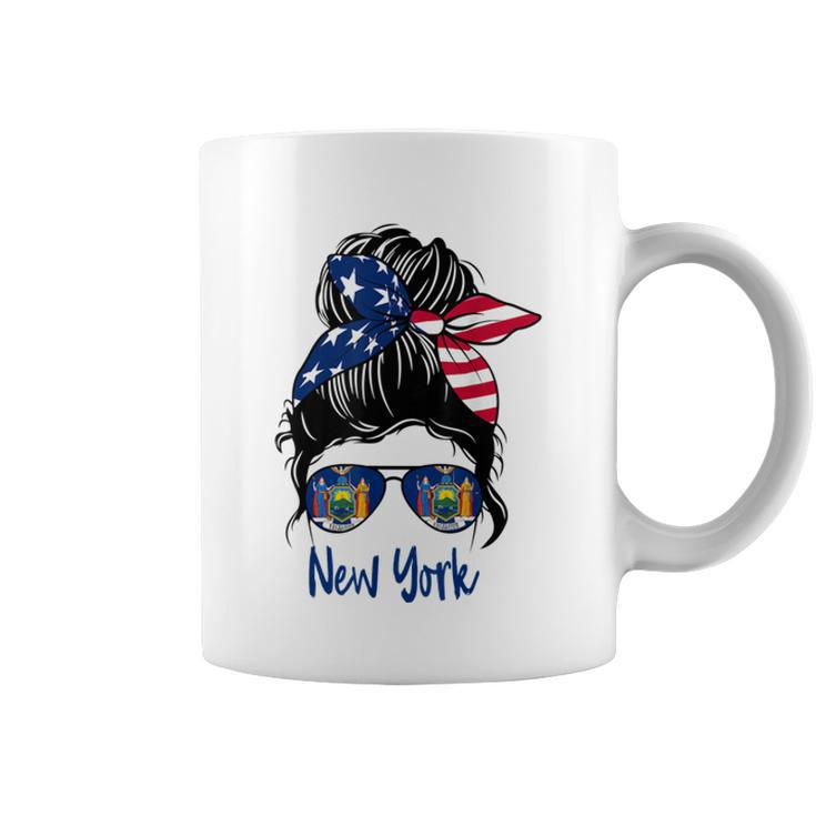 New York Girl New York Flag State Girlfriend Messy Bun  Coffee Mug