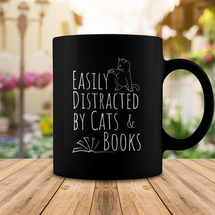 Easily Distracted Cats And Books Cat And Book Tee Coffee Mug Unique Gifts