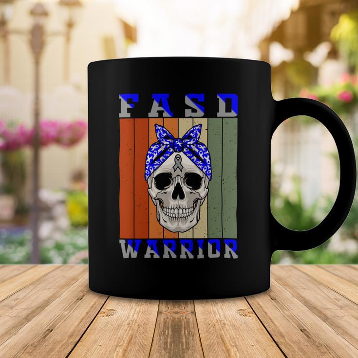 Fasd Warrior Skull Women Vintage Blue And Grey Ribbon Fetal Alcohol Spectrum Disorder Fetal Alcohol Spectrum Disorder Awareness Coffee Mug Funny Gifts