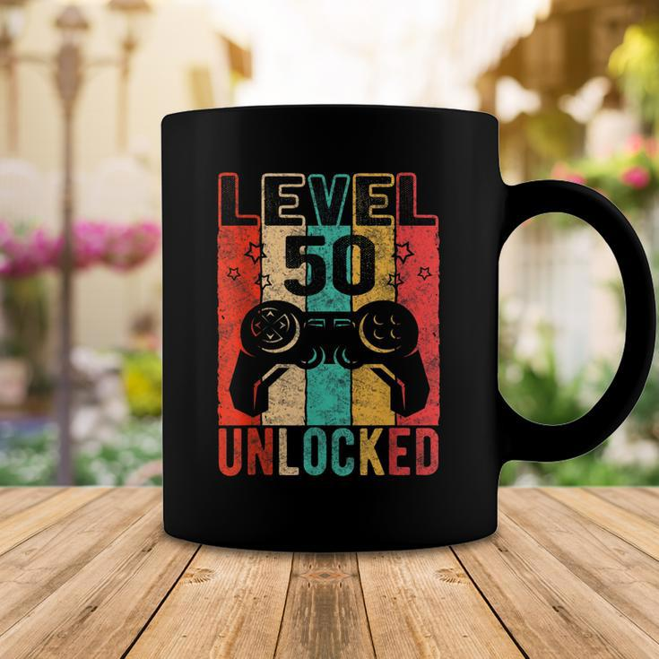 Fun 50Th Birthday Level 50 Unlocked Retro Graphic Birthday Coffee Mug Funny Gifts