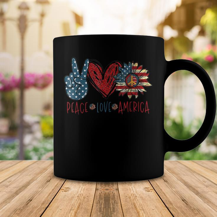 Funny Peace Love America Sunflower Hippie 4Th Of July Coffee Mug Funny Gifts