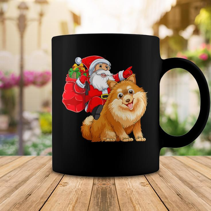 Matching Family Funny Santa Riding Pomeranian Dog Christmas T-Shirt Coffee Mug Funny Gifts