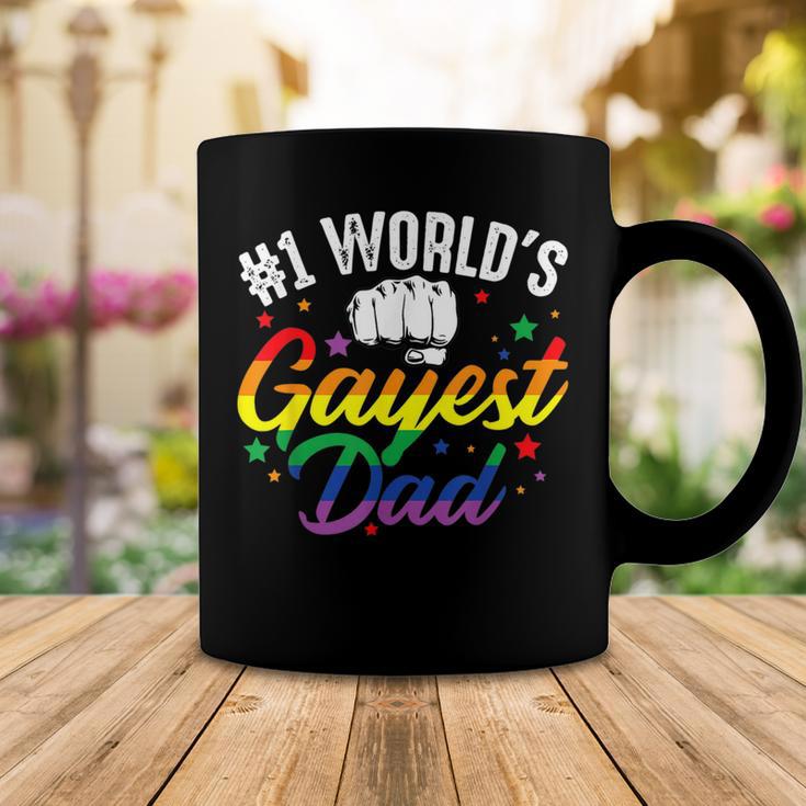 Mens 1 Worlds Gayest Dad Funny Fathers Day Lgbt Pride Rainbow 14 Shirt Coffee Mug Funny Gifts