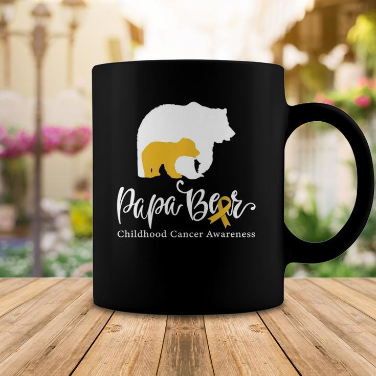 Mens Papa Bear Gold Ribbon Childhood Cancer Awareness Coffee Mug Unique Gifts