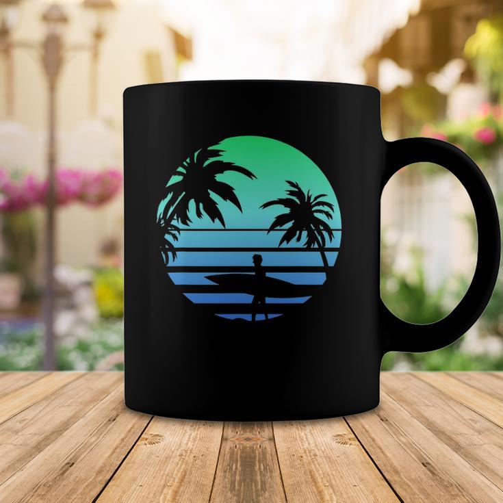 Retro Water Sport Surfboard Palm Tree Sea Tropical Surfing Coffee Mug Unique Gifts