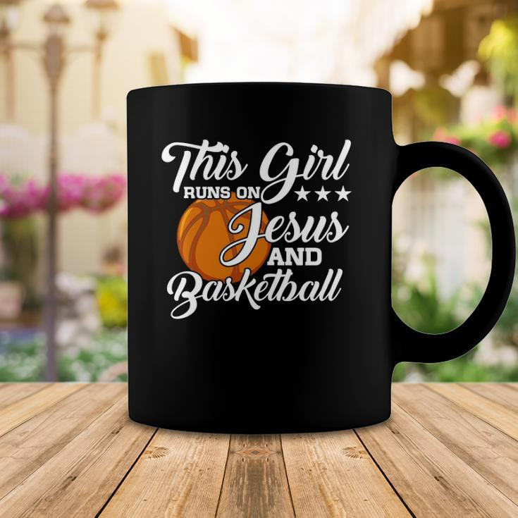 Womens This Girl Runs On Jesus And Basketball Christian Gift Coffee Mug Unique Gifts