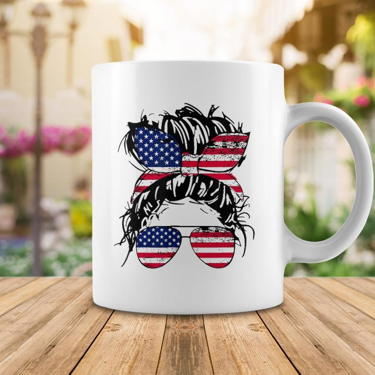 4Th Of July American Flag Patriotic Daughter Messy Bun Usa Coffee Mug Unique Gifts
