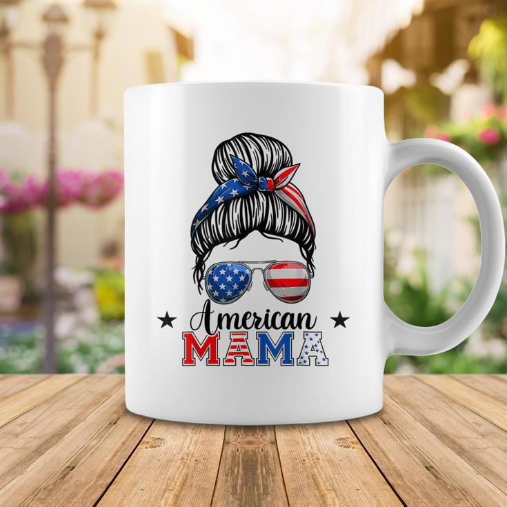 4Th Of July American Mama Messy Bun Mom Life Patriotic Mom Coffee Mug Funny Gifts