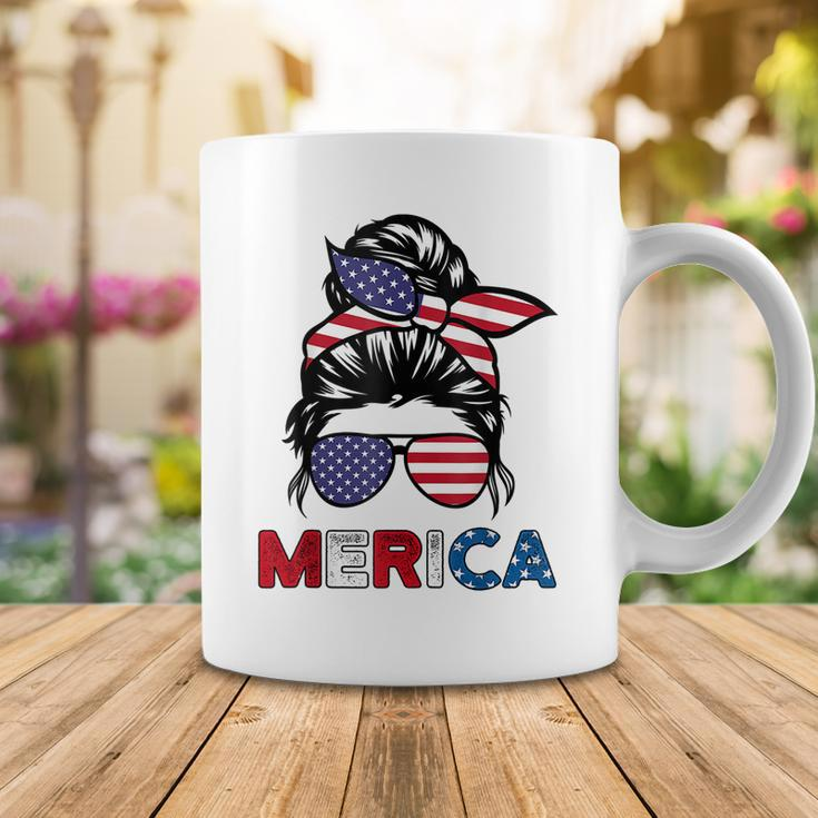 4Th Of July Merica Sunglasses Classy Mom Life Messy Bun Coffee Mug Funny Gifts