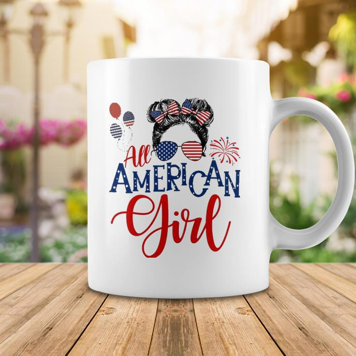 All American Girl 4Th Of July Messy Bun Sunglasses Usa Flag Coffee Mug Unique Gifts