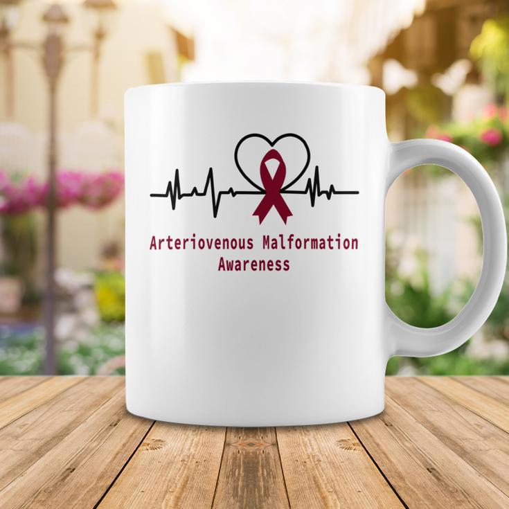 Arteriovenous Malformation Awareness Heartbeat Burgundy Ribbon Arteriovenous Malformation Support Arteriovenous Malformation Awareness Coffee Mug Funny Gifts