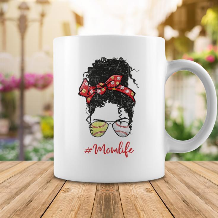 Baseball Softball Momlife Mom Messy Bun Afro Mom Mothers Day Coffee Mug Funny Gifts