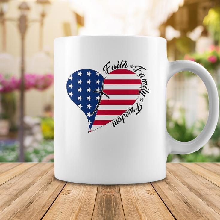 Faith Family Freedom American Flag Heart 4Th Of July Coffee Mug Unique Gifts