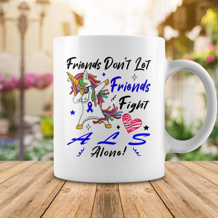 Friends Dont Let Friends Fight Als Alone Unicorn Blue Ribbon Amyotrophic Lateral Sclerosis Support Als Awareness Coffee Mug Funny Gifts