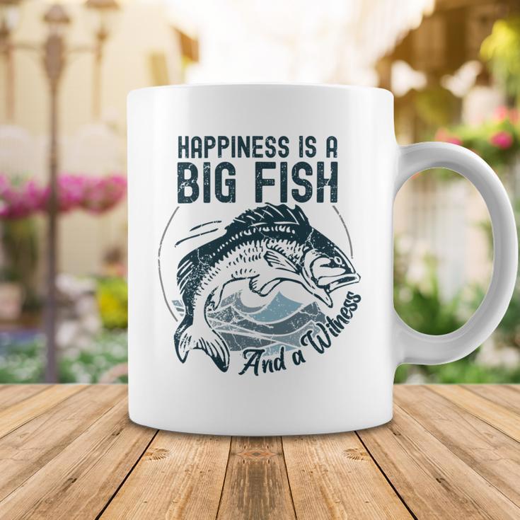 Happiness Is A Big Fish And A Witness Fisherman Dad Blue Coffee Mug Funny Gifts